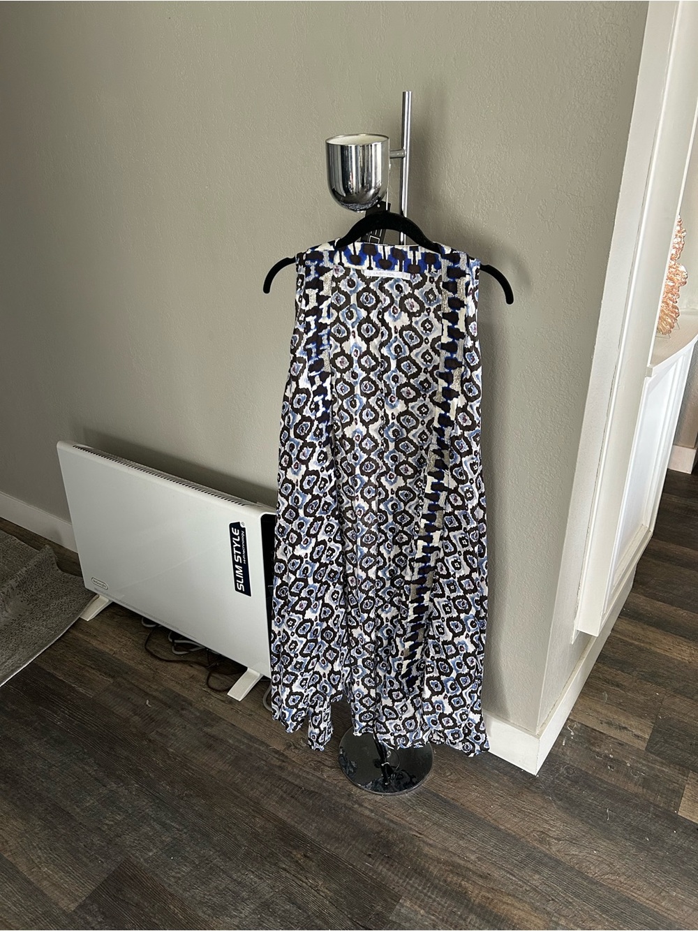 Lauren Vidal Sleeveless Geometric Long open Vest with Beaded Trim